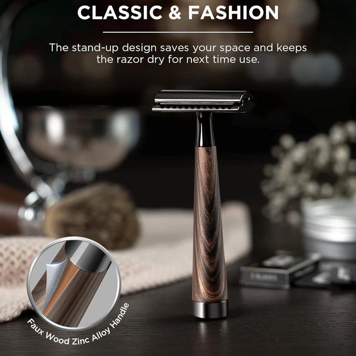 Safety Razor, handvat van imitatiehout en zinklegering