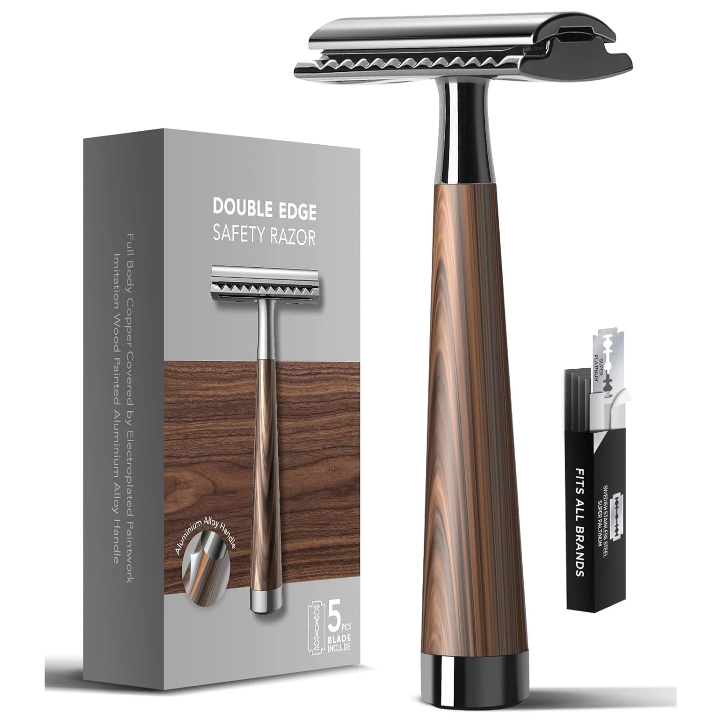 Safety Razor, handvat van imitatiehout en zinklegering