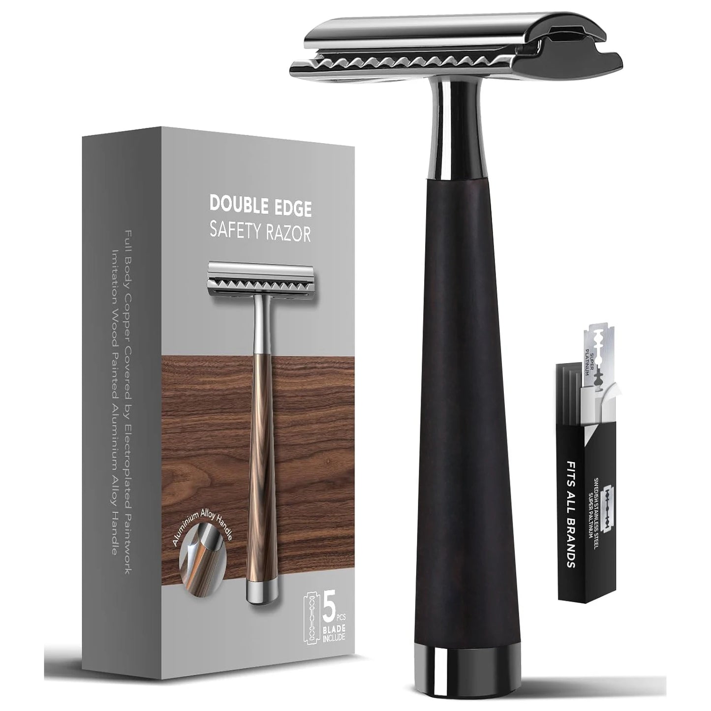 Safety Razor, handvat van imitatiehout en zinklegering