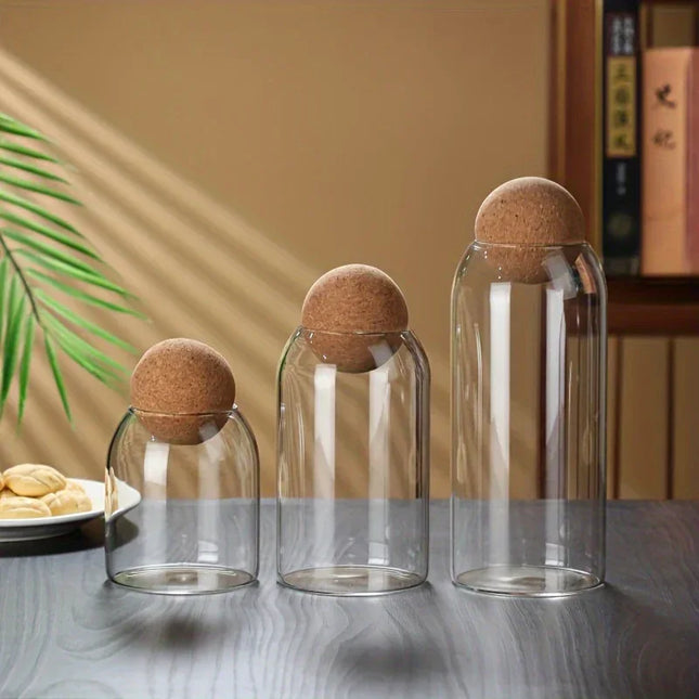 Set van 3 glazen opbergpotten met kurkdeksels. - Richards-Specials-Store.com