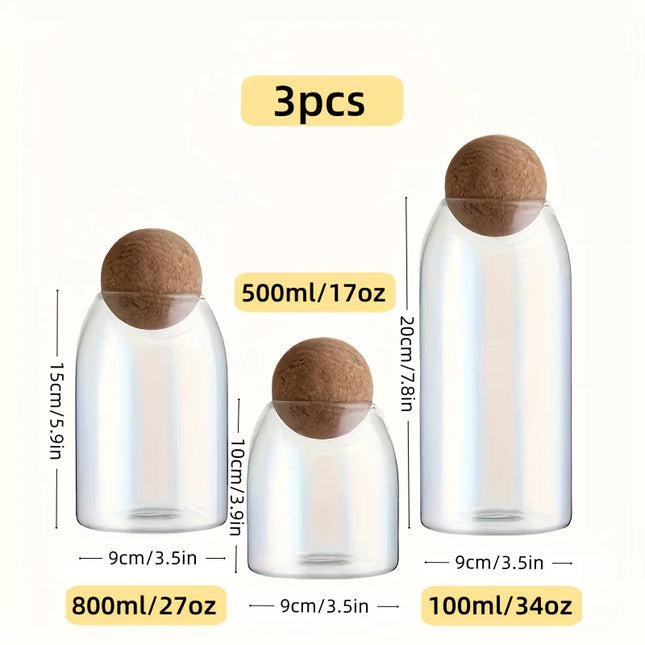 Set van 3 glazen opbergpotten met kurkdeksels. - Richards-Specials-Store.com
