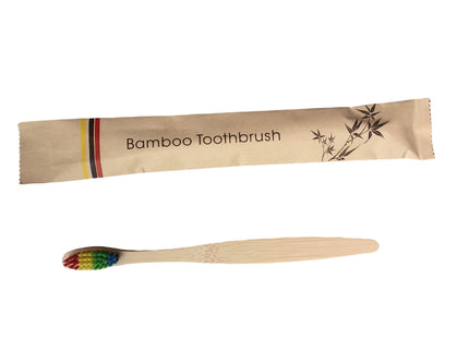 Set van 10 multicolor bamboe tandenborstels met zachte haren.