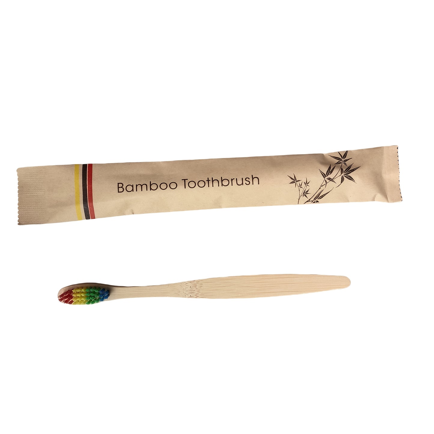 Set van 10 multicolor bamboe tandenborstels met zachte haren.