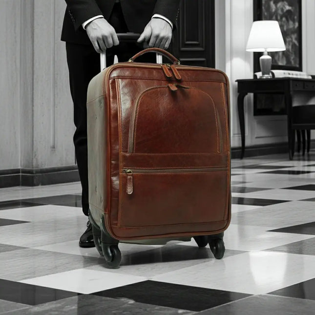 Dario | Elegante Trolley-koffer van rundleer - Bruin