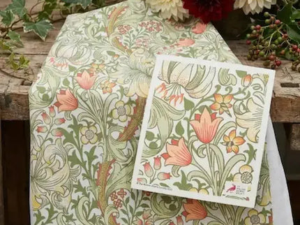 Kadoset William Morris Golden Lilly Green| Vaatdoek + Halflinnen Theedoek