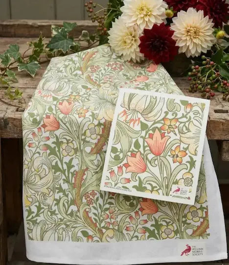 Kadoset William Morris Golden Lilly Green| Vaatdoek + Halflinnen Theedoek