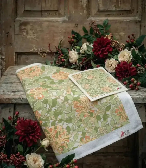 Kadoset William Morris Honeysuckle | Vaatdoek + Halflinnen Theedoek