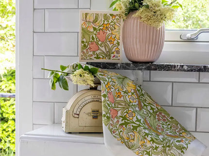 Kadoset William Morris Golden Lilly Green| Vaatdoek + Halflinnen Theedoek