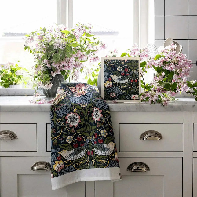 Kadoset William Morris Strawberry Thief Blue | Vaatdoek + Halflinnen Theedoek