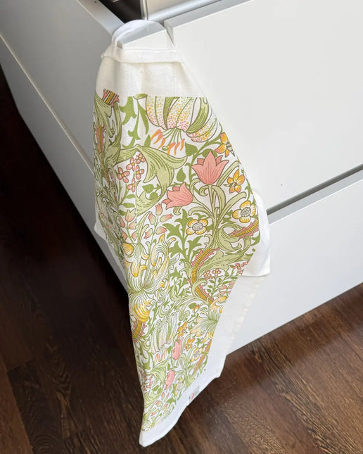 Halflinnen Theedoek William Morris Golden Lilly Green