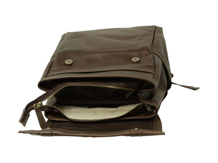 Lerenlaptoprugzakmettrolleyband-Donkerbruinbinnenkant - Richards-Specials-Store.com