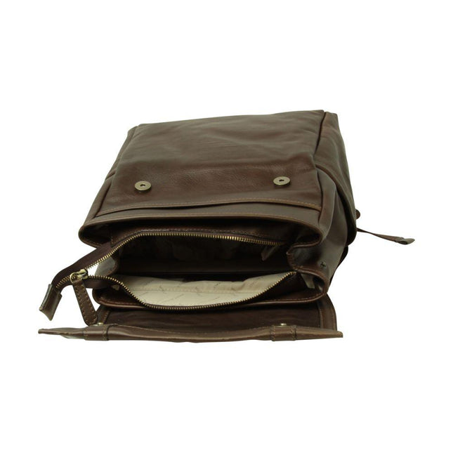 Lerenlaptoprugzakmettrolleyband-Donkerbruinbinnenkant - Richards-Specials-Store.com