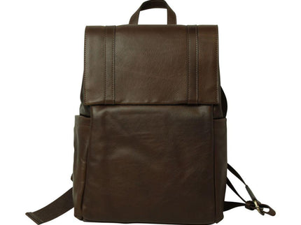 Lerenlaptoprugzakmettrolleyband-Donkerbruinvoorkant - Richards-Specials-Store.com