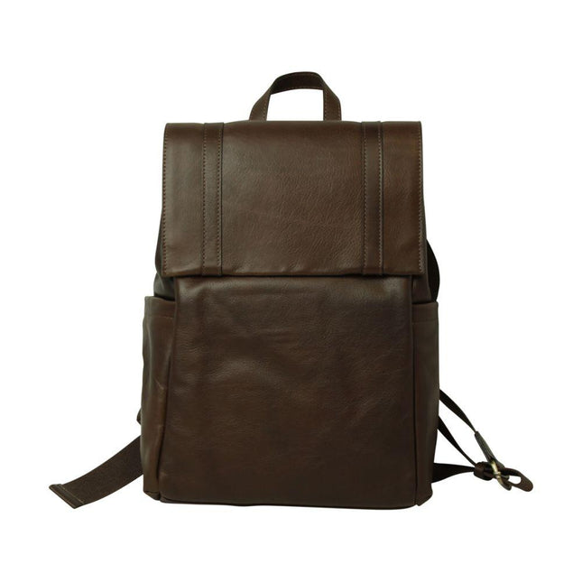 Lerenlaptoprugzakmettrolleyband-Donkerbruinvoorkant - Richards-Specials-Store.com