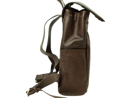 Lerenlaptoprugzakmettrolleyband-Donkerbruinzijkant - Richards-Specials-Store.com