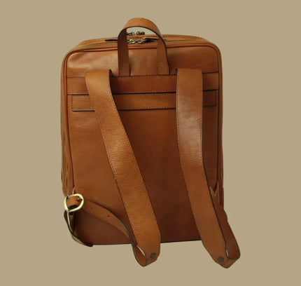 Genua | Compacte Italiaans volnerf leren rugtas met trolley strap