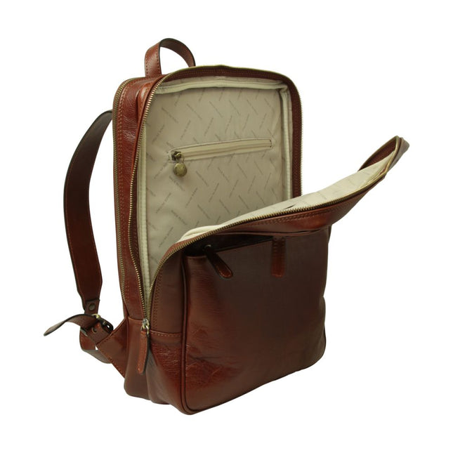 Genua | Compacte Italiaans volnerf leren rugtas met trolley strap