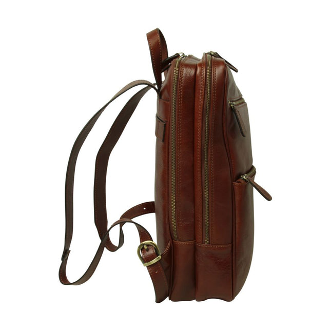 Genua | Compacte Italiaans volnerf leren rugtas met trolley strap