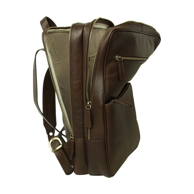 Genua | Compacte Italiaans volnerf leren rugtas met trolley strap
