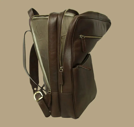 Genua | Compacte Italiaans volnerf leren rugtas met trolley strap