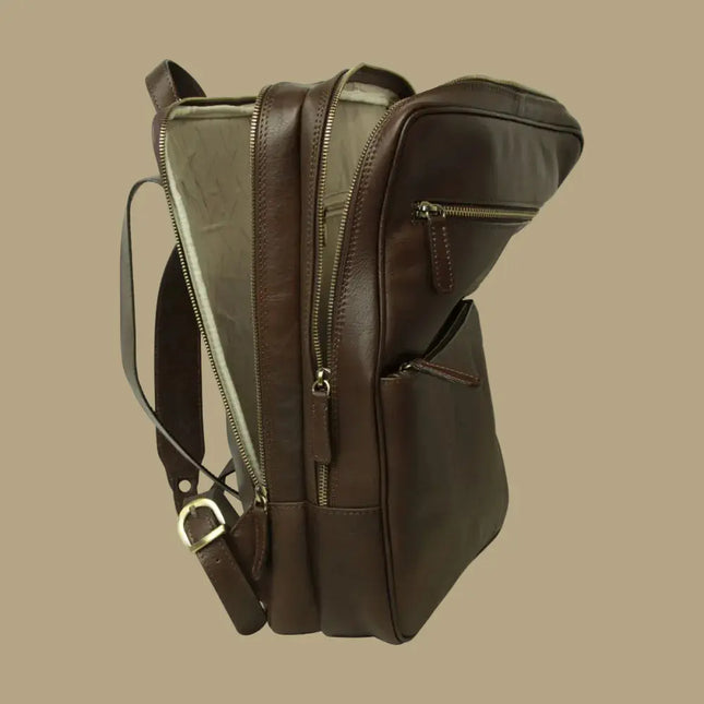 Genua | Compacte Italiaans volnerf leren rugtas met trolley strap
