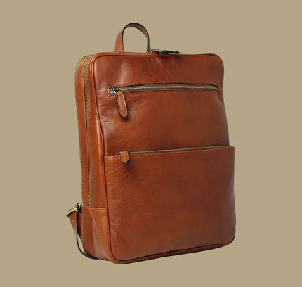 Genua | Compacte Italiaans volnerf leren rugtas met trolley strap