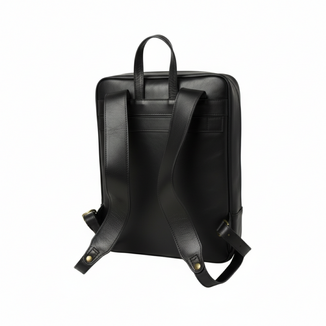 Genua | Compacte Italiaans volnerf leren rugtas met trolley strap