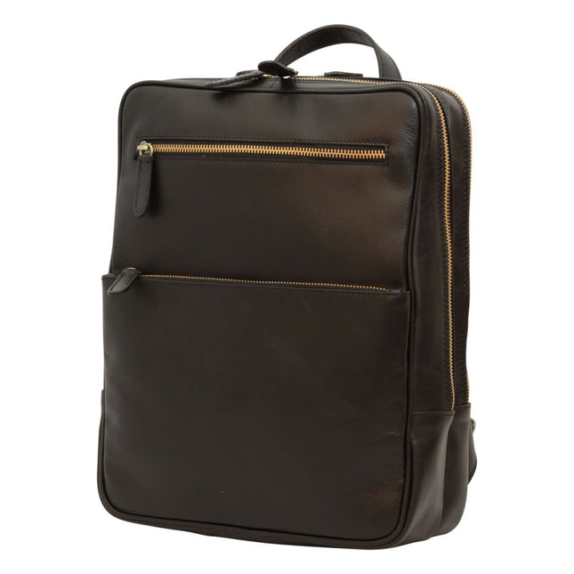 Genua | Compacte Italiaans volnerf leren rugtas met trolley strap