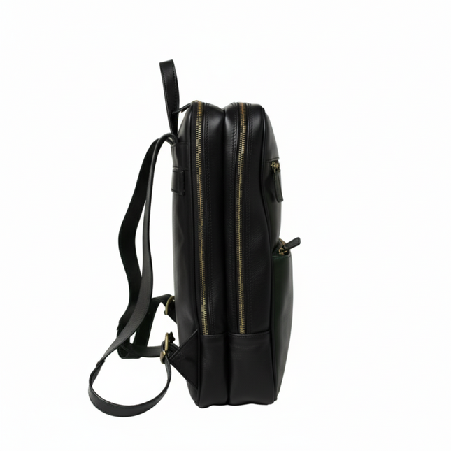 Genua | Compacte Italiaans volnerf leren rugtas met trolley strap