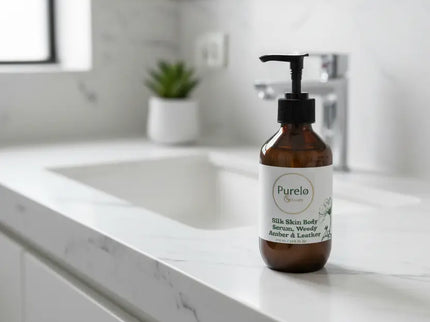 Silk Skin Body Serum, Woody Amber & Leather | Purelo Skincare