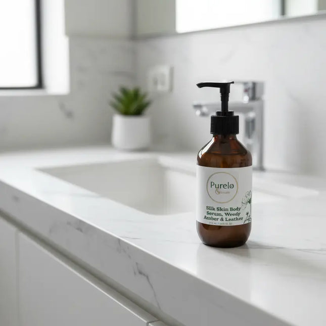 Silk Skin Body Serum, Woody Amber & Leather | Purelo Skincare