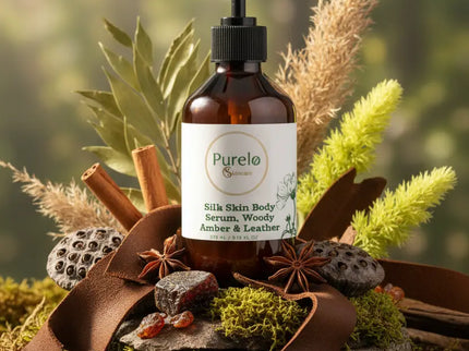 Silk Skin Body Serum, Woody Amber & Leather | Purelo Skincare