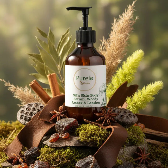 Silk Skin Body Serum, Woody Amber & Leather | Purelo Skincare