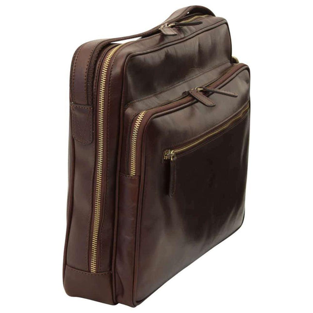 Royalelerenlaptoptasdonkerbruinzijkant - Richards-Specials-Store.com