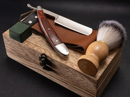 High-End Heren Scheerset met Barbiersmes.