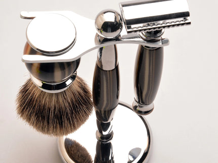 3 Delige scheerset, Safety Razor, Scheerkwast en houder