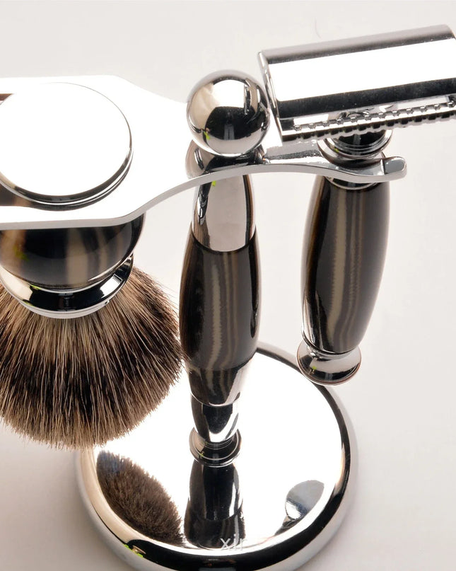 3 Delige scheerset, Safety Razor, Scheerkwast en houder - Richards-Specials-Store.com