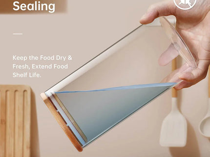 Vierkante glazen voorraadpotten met bamboe deksel voor koffiebonen, granen, noedels, etc.