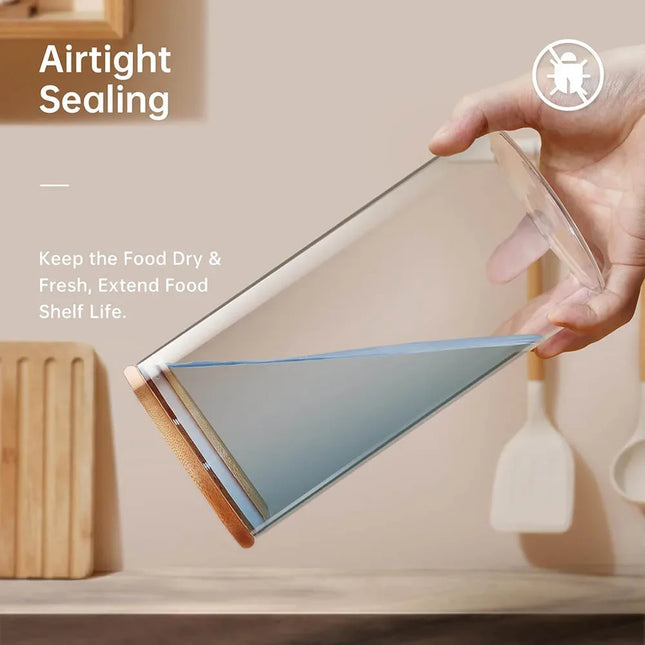 Vierkante glazen voorraadpotten met bamboe deksel voor koffiebonen, granen, noedels, etc. - Richards-Specials-Store.com