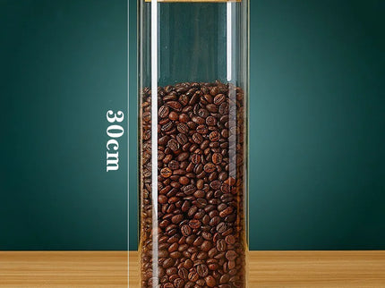 Vierkante glazen voorraadpotten met bamboe deksel voor koffiebonen, granen, noedels, etc.