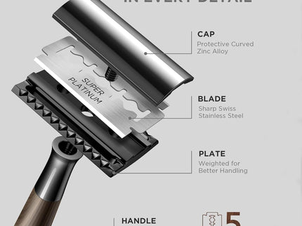 Safety Razor, handvat van imitatiehout en zinklegering