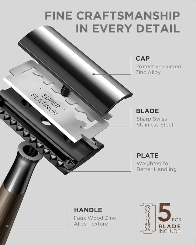 Safety Razor, handvat van imitatiehout en zinklegering - Richards-Specials-Store.com