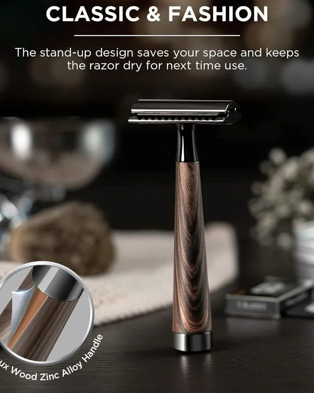 Safety Razor, handvat van imitatiehout en zinklegering - Richards-Specials-Store.com