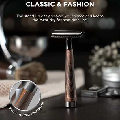 Safety Razor, handvat van imitatiehout en zinklegering