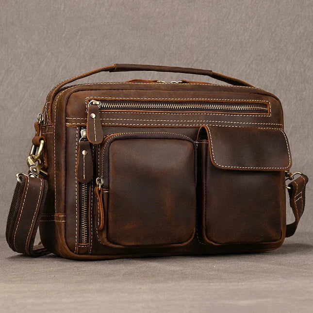 Javier - Duurzame Vintage Rund Lederen Mannen Handtas | Richard's Specials - Richards-Specials-Store.com
