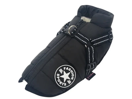 Waterdichte hondenjas met harnas en wintervoering.