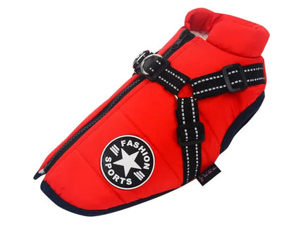 Waterdichte hondenjas met harnas en wintervoering.