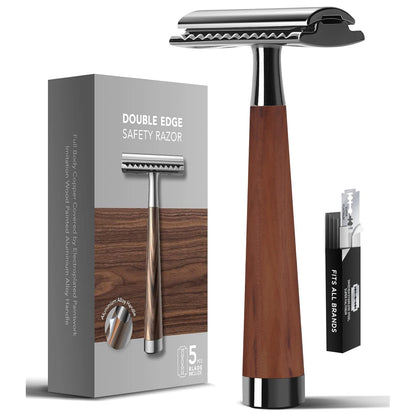 Safety Razor, handvat van imitatiehout en zinklegering