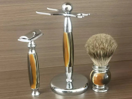 3 Delige scheerset, Safety Razor, Scheerkwast en houder