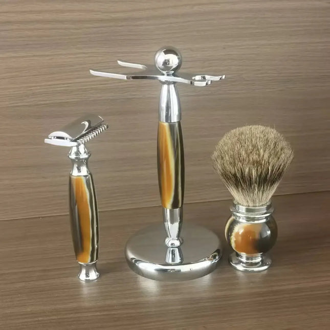 3 Delige scheerset, Safety Razor, Scheerkwast en houder - Richards-Specials-Store.com